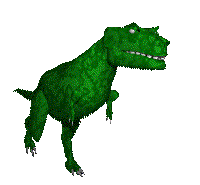 An animated tyrannosaurus rex, walking and opening its mouth